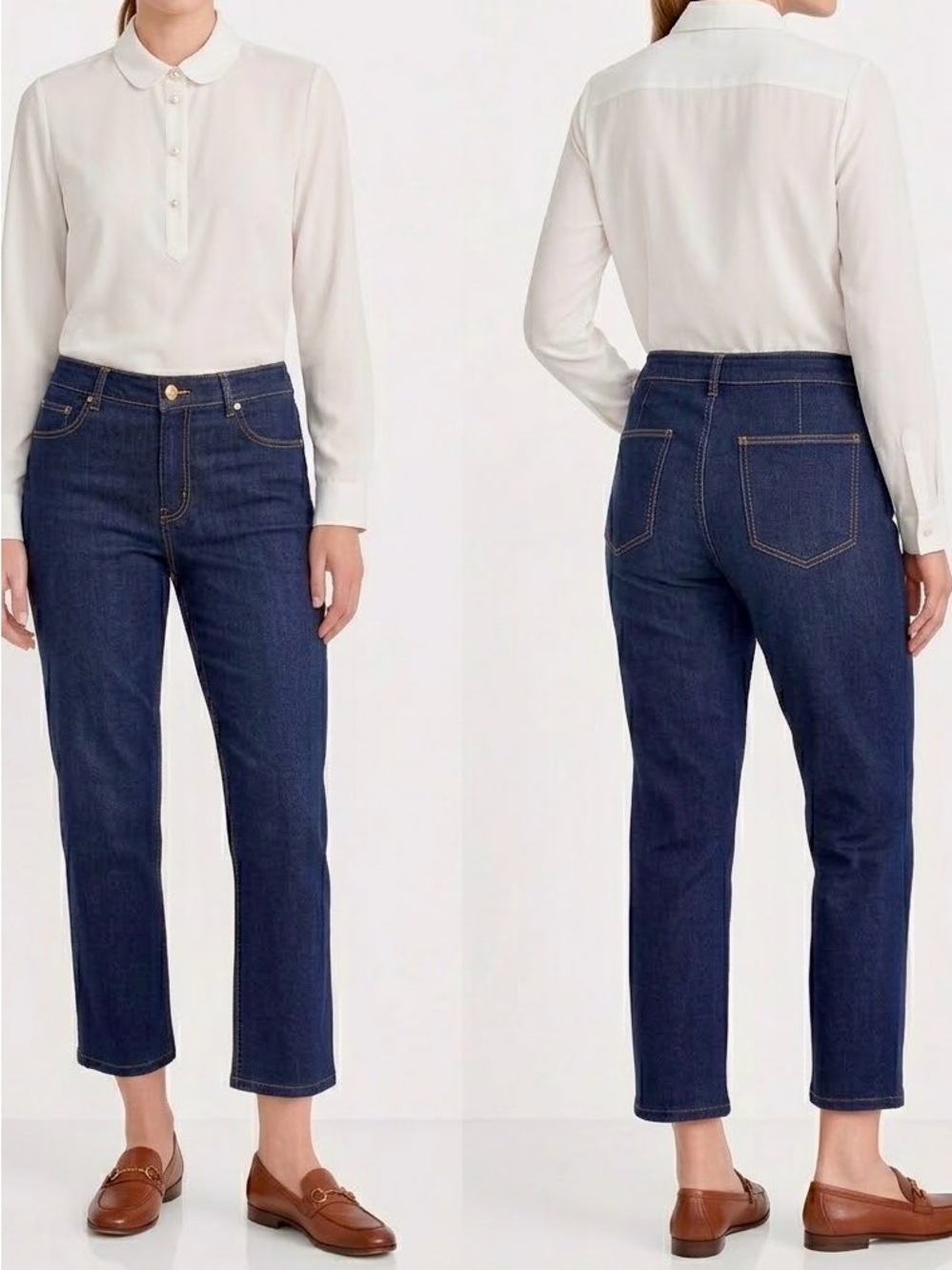 CHICO’S Platinum Crop Dark Blue Straight Leg Cropped Ankle Jeans